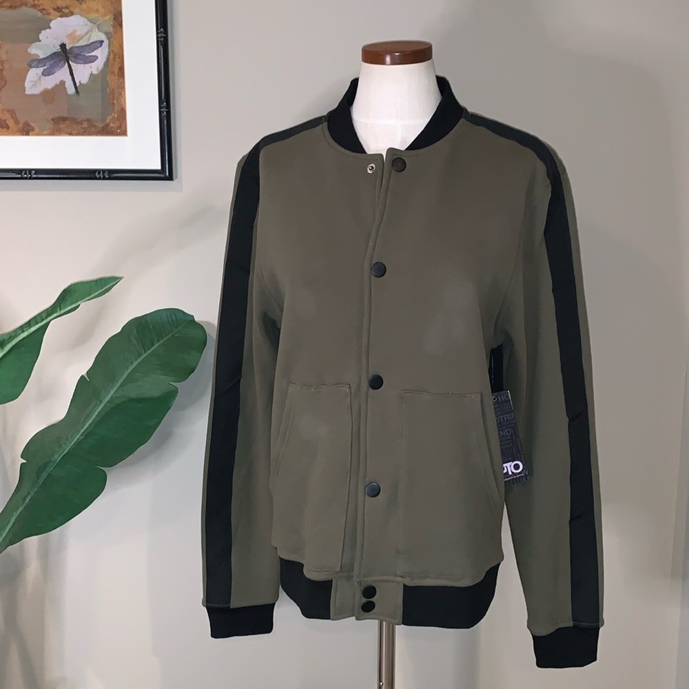 NWT PTO Paid Time Off Nordstrom Full Snap Sweatshirt, Olive Army Green, Size M